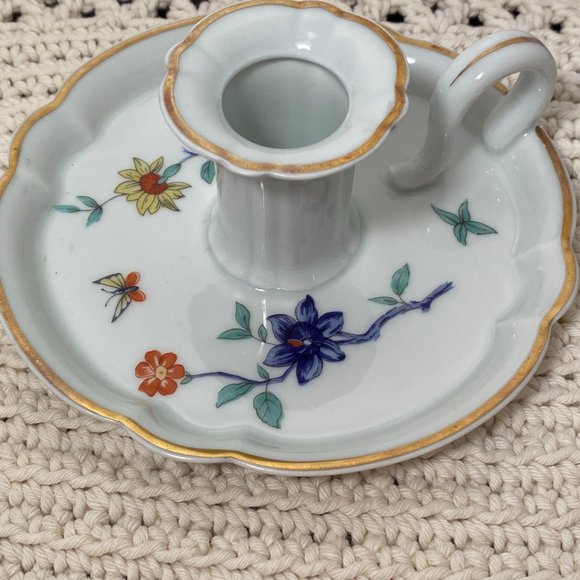 Haviland Limoges Porcelain Shalimar Chamber Candlestick Red Gold Trim, France - Picture 9 of 10